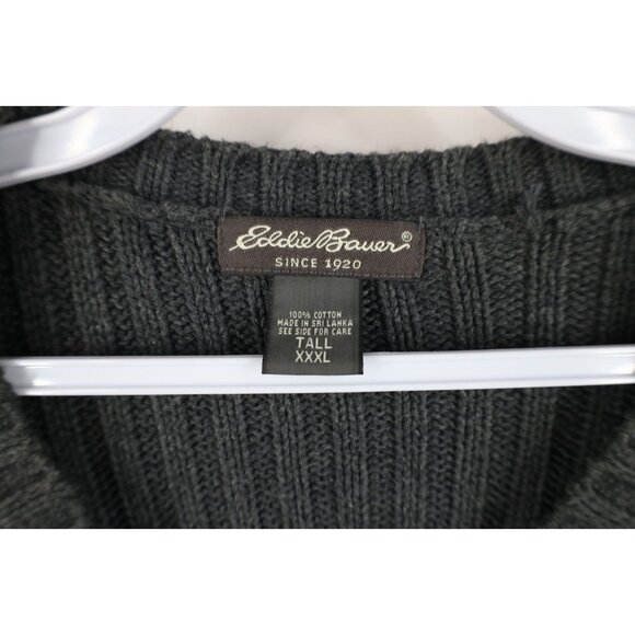 Vintage 90s Eddie Bauer Mens 3XLT Faded Heavy Cotton Ribbed Knit Sweater Gray - Picture 5 of 10